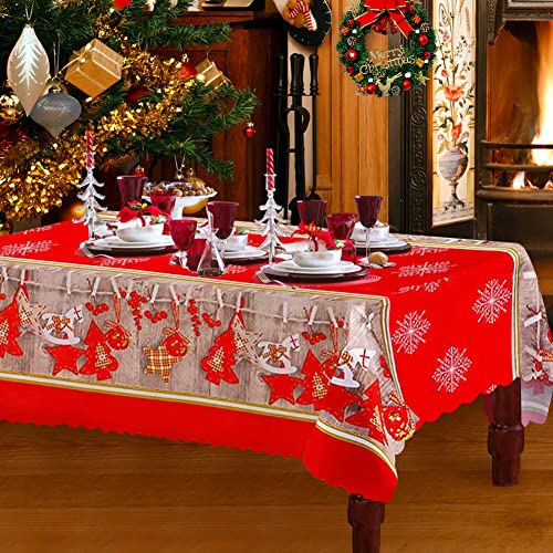 Weihnachtstischdecke Rot, Rote Tischdecke Weihnachten Tischläufer Rechteckig Xmas Party Tischdecken Esstisch Decke 180 x 150 cm Lang, Groß Abwaschbar Weihnachts Tischdecke Tischtuch (Snowflakes) von VDSOW