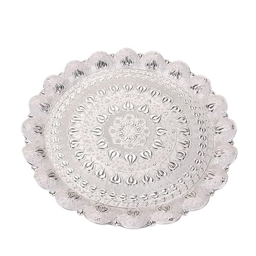 Luxus Silber/Gold Platzteller Metalltablett 35 cm/13,8 Zoll Runde Nuss-/Süßigkeiten-/Kuchenteller for Zuhause Weihnachtsfeier-Dekor(Silver with White) von VDSRPSDLQ