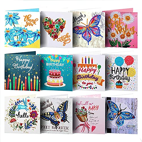 VDYXEW 12 Stück 5D DIY Diamond Painting Karten, Diamond Painting Geburtstag Karten, für Muttertag, Thanksgiving, Valentine von VDYXEW