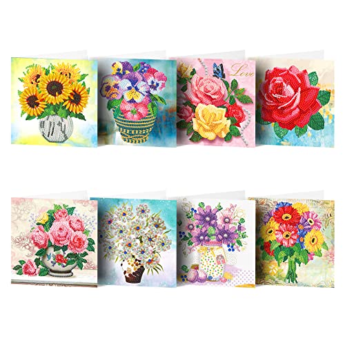 VVDYXEW 8 Stück 5D DIY Diamond Painting Karten, Diamond Painting Geburtstag Karten, für Weihnachten, Muttertag, Thanksgiving, Valentine (G) von VDYXEW