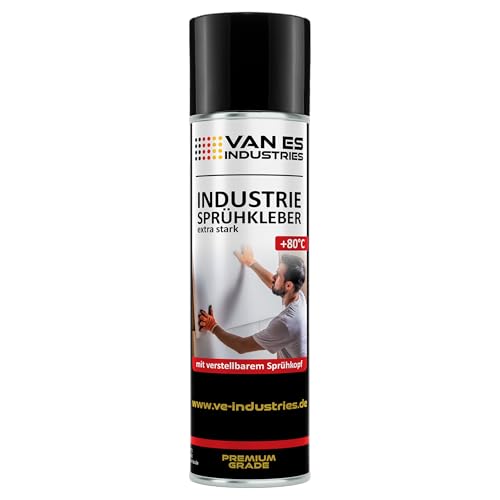 Sprühkleber - Extra starker Kleber für Heimwerk & Industrie | Klebe-Spray für Schaumstoff, Holz, Stoff, Leder, Filz uvm. | verstellbarer Sprühkopf | 500ml Dose (1) von VE-INDUSTRIES