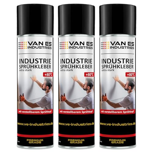 Sprühkleber - Extra starker Kleber für Heimwerk & Industrie | Klebe-Spray für Schaumstoff, Holz, Stoff, Leder, Filz uvm. | verstellbarer Sprühkopf | 500ml Dose (3) von VE-INDUSTRIES