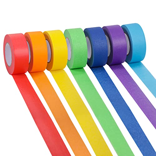 VECOPE Buntes Klebeband, 7 Rollen in verschiedenen Farben, 1 Zoll x 22 Yards buntes Bastelband, Kunstbedarf für Kinder, Kennzeichnung und Farbkodierung (sieben Farben) von VECOPE