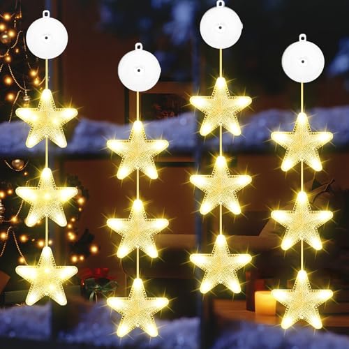 VEEKAY 4er Set LED Weihnachtsbeleuchtung, Saugnapf Weihnachten Lichter,12 x Stern Weihnachtselemente,Warmweiß Lichtervorhang mit Timer,Batteriebetrieben,für Weihnachtsdeko VEEKAY 4er Set LED Weihnachtsbeleuchtung, Saugnapf Weihnachten Lichter,12 x Stern Weihnachtselemente,Warmweiß Lichtervorhang mit Timer,Batteriebetrieben,für Weihnachtsdeko von VEEKAY
