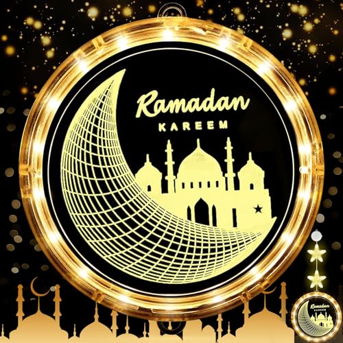 VEEKAY LED Muslim Ramadan Lichterkette,9.4in Ramadan Hängende Lichter mit 2 LED Stern,Eid Ramadan Lichterkette mit Haken,Eid Ramadan Dekoration Fee Licht,Eid Ramadan Laternen,Islam Mubarak Dekoration von VEEKAY