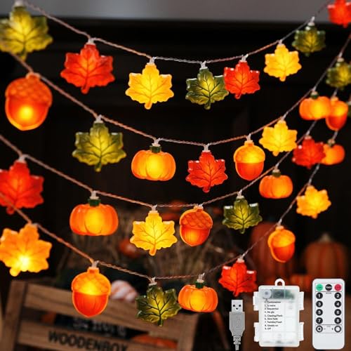 VEEKAY Lichterkette Herbst,3.8M 25LED Ahornblätter Lichterketten,mit Timer 8 Modi,Herbst Ahornblatt Kürbisse Lichterkette,Herbst Eichel Dekoratives Licht für Erntedankfest,Halloween Deko,Weihnachten VEEKAY Lichterkette Herbst,3.8M 25LED Ahornblätter Lichterketten,mit Timer 8 Modi,Herbst Ahornblatt Kürbisse Lichterkette,Herbst Eichel Dekoratives Licht für Erntedankfest,Halloween Deko,Weihnachten von VEEKAY