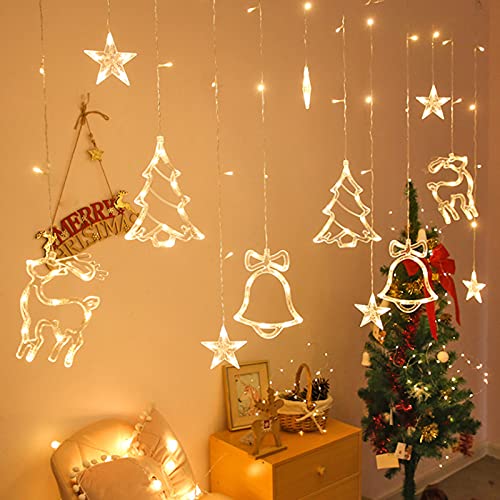 Weihnachten Lichterkette, Batteriebetrieben 138 LED Weihnachtsdeko Lichtervorhang, Lichterketten Vorhang mit Smart Fernbedienung und 8 Modi, Perfekt für Ramadan Weihnachten Halloween Party (Warm) von VEEKI