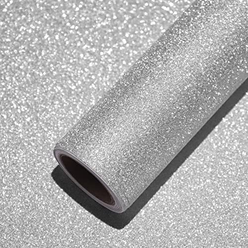 VEELIKE Selbstklebende Dekofolie Glitzer Silber Klebefolie Möbel 40cm X 300cm Geschenkpapier Möbelaufkleber für Wohnzimmer Schlafzimmer Schminktisch Arbeitsplatte Küche Tisch Schrank von VEELIKE