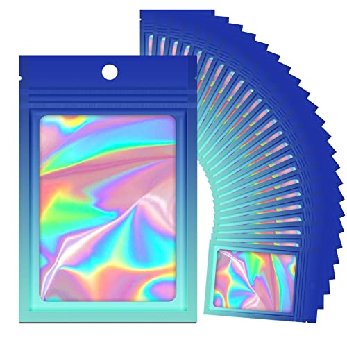 VEEMOS 100 Stück wiederverschließbare holografische Farbverlaufsbeutel, laminierter Kunststoff, Reißverschluss, wiederverwendbar, Farbverlauf, Blau, 8,9 x 12,9 cm von VEEMOS