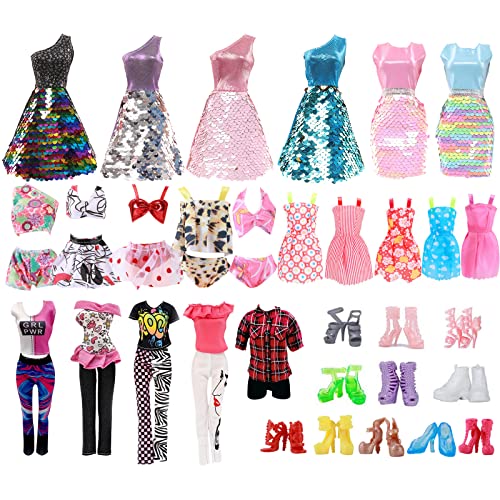 17 Stück Puppenkleidung und Zubehör für Barbie-Kleidung, 3 Stück Paillettenkleider, 2 Stück modische Kleider, 2 Stück Badeanzüge und 5 Schuhe für 29.2 cm Barbie-Puppen-Mädchen-Geschenk von VEGCOO