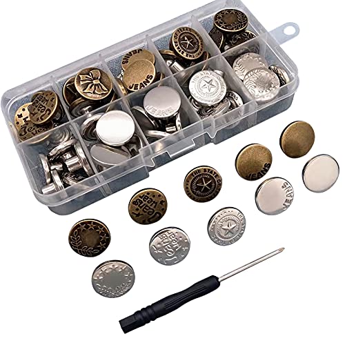 50 Stück Jeansknöpfe, 17 mm, verstellbar, Jeansknopf, Metall, Jeans-Reparatur, Ersatzknopf, Jeans-Stoff, für die Reparatur von Kleidung, Denim, Jacken, Röcke von VEGCOO