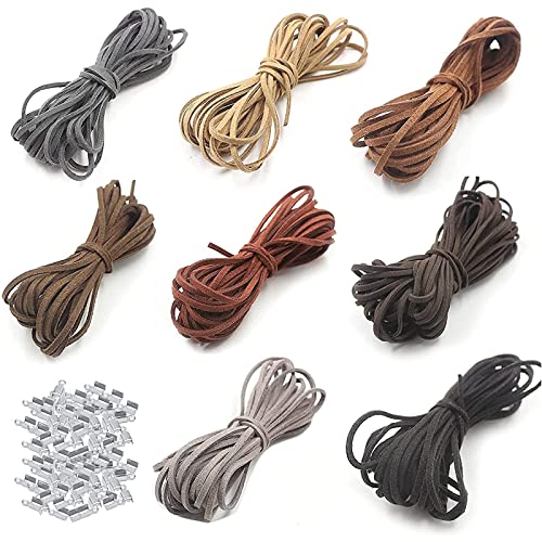 Leather Cord Chain, Leather Cords, Suede Band Thread, Faux Suede Cord in 8 Colours, Lederband for Crafts with Cord Ends, Leather Cord Flat for DIY Bracelet Necklace（5m*3mm） von VEGCOO