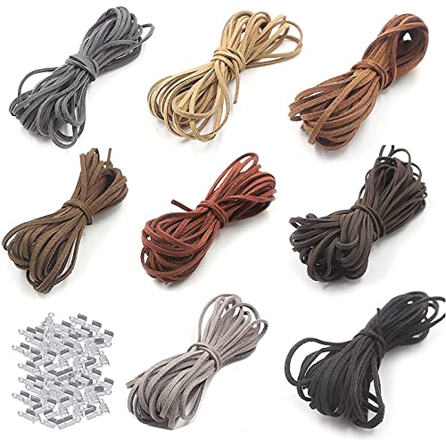 Leather Cord Chain, Leather Cords, Suede Band Thread, Faux Suede Cord in 8 Colours, Lederband for Crafts with Cord Ends, Leather Cord Flat for DIY Bracelet Necklace（5m*3mm） Black, Red,Grey von VEGCOO