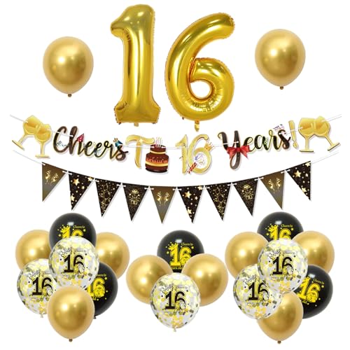 VEGCOO 16 Geburtstag Deko,23Pcs 16th Geburtstag Dekorationen Kit 16th Black Gold Ballons für Party Dekorationen 16th Geburtstag Banner und Riemen für Frauen Männer VEGCOO 16 Geburtstag Deko,23Pcs 16th Geburtstag Dekorationen Kit 16th Black Gold Ballons für Party Dekorationen 16th Geburtstag Banner und Riemen für Frauen Männer von VEGCOO