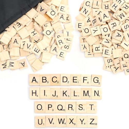 VEGCOO 200 Stück Holzbuchstaben, Scrabble-Buchstaben, A-Z, bewegliche Buchstaben mit Aufbewahrungstasche, für Kinder ab 4 Jahren, Holzbuchstaben für Handarbeit, Lernen, Dekorieren von VEGCOO
