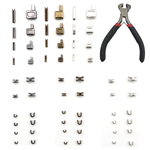 VEGCOO 24 Sets Aus Reißverschluss Reparatur Set Metall Slider Zipper Reißverschluss Endstück Unten U-förmiger+1 Rote Schwarze Aufsatzzange für Code Reißverschluss Reparatur (60 Stück) von VEGCOO