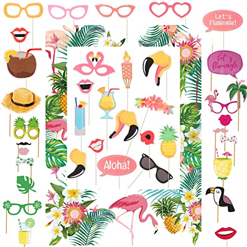 VEGCOO 37-teiliges Hawaii-Party-Fotorequisiten-Set, Rahmen, Flamingo, Ananas, Selfie-Rahmen, Schnurrbart, Brille, Perücke, Foto-Requisite, Zubehör für Sommer, tropische Party, Hochzeits-Dekorationen VEGCOO 37-teiliges Hawaii-Party-Fotorequisiten-Set, Rahmen, Flamingo, Ananas, Selfie-Rahmen, Schnurrbart, Brille, Perücke, Foto-Requisite, Zubehör für Sommer, tropische Party, Hochzeits-Dekorationen von VEGCOO