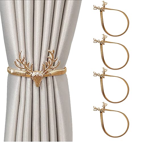 VEGCOO Vorhang Raffhalter,4 Stück Hirschkopf Vorhang Band Gold Vorhang Halter Vorhangschnalle zum Befestigen von Vorhang Dekorativen Vorhängen (Gold) von VEGCOO