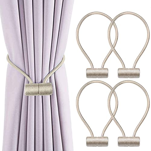 VEGCOO 4 Stück Magnetische Gardinen Raffhalter, Beige Gardinen Halter mit Magneten, Vorhang Halter Raffhalter für Gardinenklammern Vorhänge Zuhause, Büro, Dekoration von VEGCOO