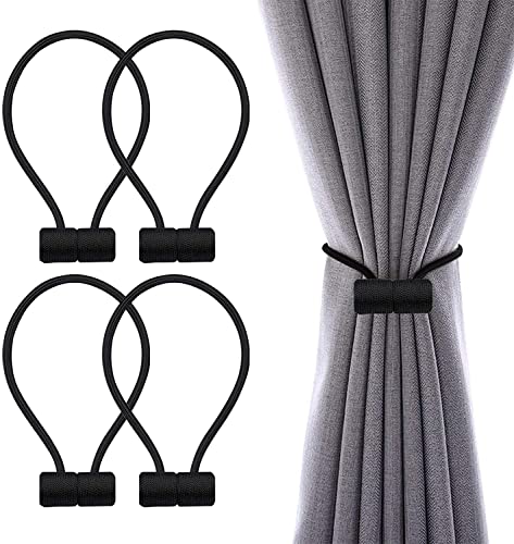 VEGCOO 4 Stück Magnetische Gardinen Raffhalter, Schwarz Gardinen Halter mit Magneten, Vorhang Halter Raffhalter für Gardinenklammern Vorhänge Zuhause, Büro, Dekoration von VEGCOO