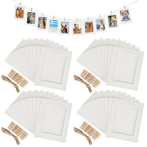 VEGCOO 40 Stück Fotogirlande, 14 x 22 cm Papier Fotogirlande Weiß, Bilderrahmen aus Pappe Set mit 40 Wäscheklammern Holz und 4 Hanfseil, Aufhängen Fotorahmen für DIY Geburtstag Hochzeit Party Wand VEGCOO 40 Stück Fotogirlande, 14 x 22 cm Papier Fotogirlande Weiß, Bilderrahmen aus Pappe Set mit 40 Wäscheklammern Holz und 4 Hanfseil, Aufhängen Fotorahmen für DIY Geburtstag Hochzeit Party Wand von VEGCOO