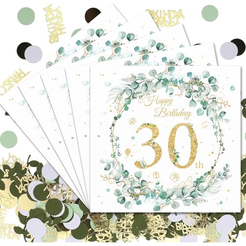 VEGCOO 48 Stück Servietten 30. Geburtstag, Eukalyptus Grün Papierservietten + 100 Stück Konfetti 30 Geburtstag Deko, Happy Birthday Servietten Geburtstag für 30 Geburtstag Frau Mann VEGCOO 48 Stück Servietten 30. Geburtstag, Eukalyptus Grün Papierservietten + 100 Stück Konfetti 30 Geburtstag Deko, Happy Birthday Servietten Geburtstag für 30 Geburtstag Frau Mann von VEGCOO