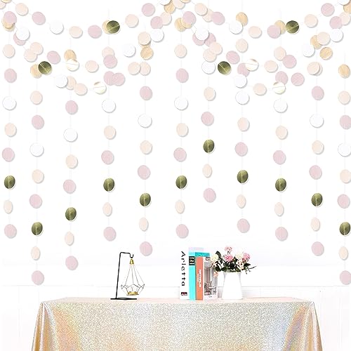 VEGCOO 5 Stück Party Deko Geburtstag, Luftschlangen Gold 10 Meter, Funkeln Papier Girlande für Wedding/Babyparty Pink Weiß (Pink) von VEGCOO