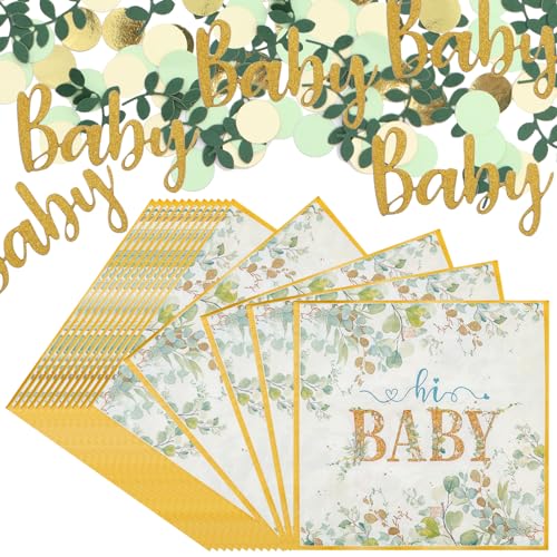 VEGCOO 50 Stück grüne Salbei Babyparty-Servietten + 100 grüne Konfetti-Babyparty, Papierservietten für Babyparty/Geburtstag/Gender Reveal Party/Babyparty VEGCOO 50 Stück grüne Salbei Babyparty-Servietten + 100 grüne Konfetti-Babyparty, Papierservietten für Babyparty/Geburtstag/Gender Reveal Party/Babyparty von VEGCOO
