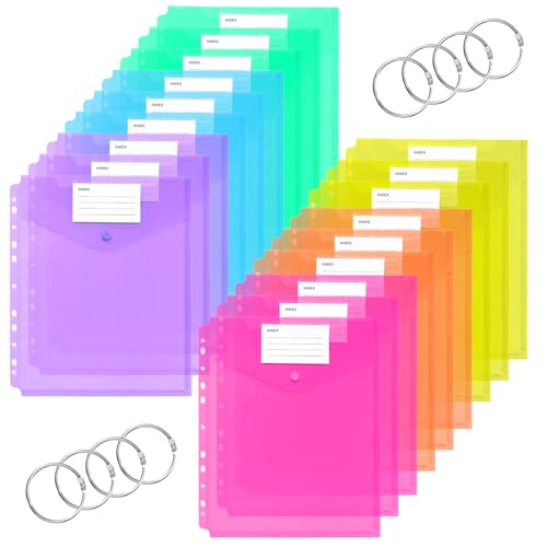 VEGCOO A4-Dokumentenmappen, A4, gelocht, erweiterbar, Dokumentenmappen mit Druckknopf, Registerkarte und 8 Ordnern, 6 Farben, Dokumenten-Organizer, Brieftaschen für Schule, Büro, Zuhause, 18 Stück von VEGCOO