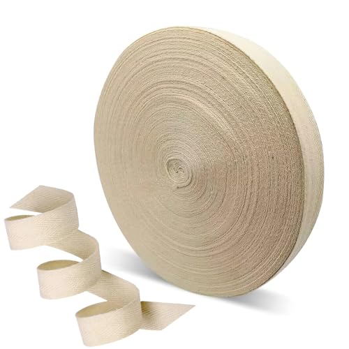 VEGCOO Baumwollband, 20 mm Rolle, 30 m, Fischgrätenband aus Baumwoll-Leinen, Twill, zum Nähen, Nähen, Rolle Baumwollband, Strickzubehör für Handwerk, kreative Hobbys, Nähen (Ecru) von VEGCOO
