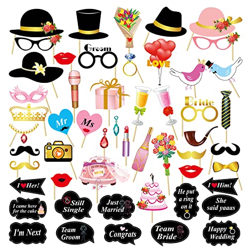 VEGCOO Hochzeits-Fotorequisiten-Set, 52 Stück, Verlobung, Hochzeit, Foto-Requisiten, Zubehör, Hochzeits-Selfie-Requisiten für Brautparty, Party VEGCOO Hochzeits-Fotorequisiten-Set, 52 Stück, Verlobung, Hochzeit, Foto-Requisiten, Zubehör, Hochzeits-Selfie-Requisiten für Brautparty, Party von VEGCOO