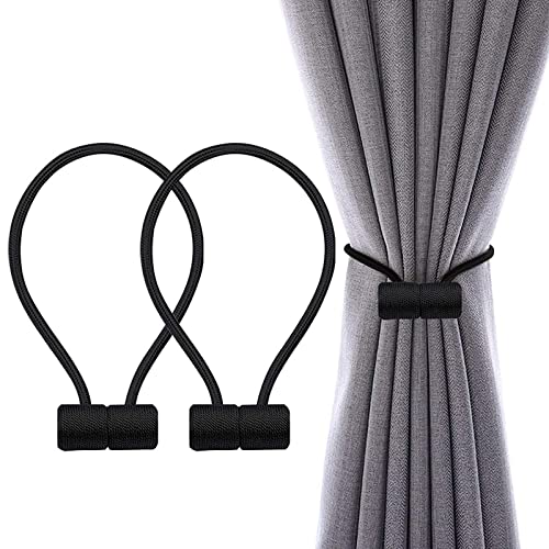 VEGCOO Magnetische Vorhang Raffhalter Schwarz 2 Stück, Vorhang Raffhalter Schnallen Holdbacks Halter Haken Clip für Zuhause Schlafzimmer Büro Dekorativer Vorhang (Schwarz) von VEGCOO