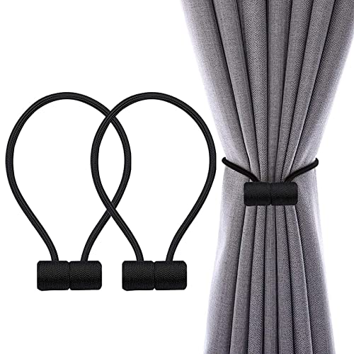 Magnetische Vorhang Raffhalter Schwarz 2 Stück, Vorhang Raffhalter Schnallen Holdbacks Halter Haken Clip für Zuhause Schlafzimmer Büro Dekorativer Vorhang (Schwarz) von VEGCOO