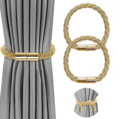 VEGCOO Magnetische Vorhang Raffhalter Vorhang Clips Seil Rückwärtige Vorhang Halter Schnallen Vorhang Binder Gardinenhalter für Haus Dekoration (2 Stück Gold) von VEGCOO