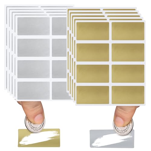 VEGCOO Rubbelaufkleber, 272 Stück Rubbellose 42 x 23 MM Selbstklebend Kratzkarte Rubbellos Rechteckig für DIY Postkarte Überraschung Geheimes Sammelalbum Party Geschenk (Gold+Silber) von VEGCOO
