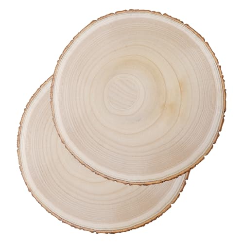 2 Stücke Holzscheiben 2CM Dick, 26-30CM Baumscheiben 30 CM Deko mit Rinde, Baumscheiben Ohne Loch Durchmesser Runde aus Paulownia-Holz für Weihnachten Dekoration, Hochzeit und DIY Handwerk Holz von VEGOATY
