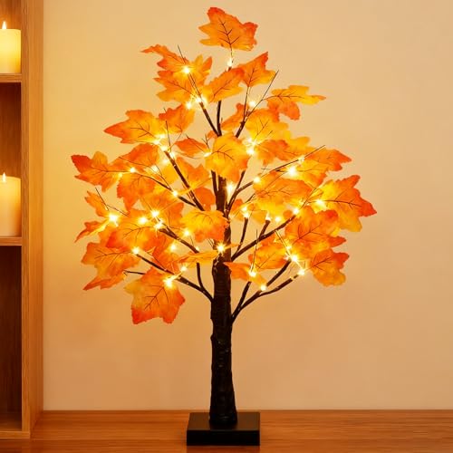 60cm LED Baum Lichterbaum Mit Ahornblättern - Warmweiße Ahornblatt Baum Lichter 24 LED Innen, USB/Batteriebetrieben Für Wohnzimmer Tischdeko, Gemütliches Licht Zu Weihnachten & Thanksgiving (Schwarz) 60cm LED Baum Lichterbaum Mit Ahornblättern - Warmweiße Ahornblatt Baum Lichter 24 LED Innen, USB/Batteriebetrieben Für Wohnzimmer Tischdeko, Gemütliches Licht Zu Weihnachten & Thanksgiving (Schwarz) von VEGOATY