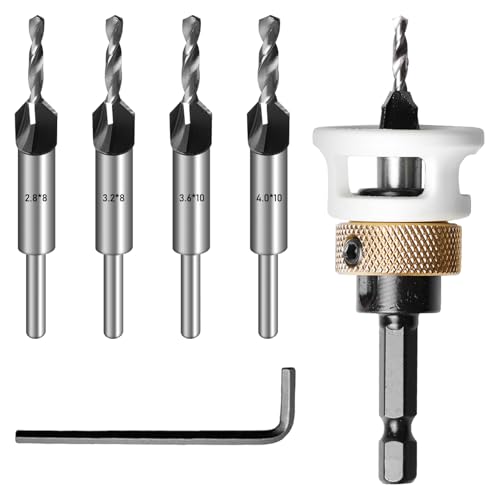 Kegelsenker-Bohrer-Set, 6 tlg Bohrsenker mit Tiefenanschlag, Senkbohrer Holzbohrer für Bosch Festool Ent, Hartholzbohrer mit Senker 1/4" Hex Schaft, aus HSS-M2 für Holzverarbeitung Kegelsenker-Bohrer-Set, 6 tlg Bohrsenker mit Tiefenanschlag, Senkbohrer Holzbohrer für Bosch Festool Ent, Hartholzbohrer mit Senker 1/4" Hex Schaft, aus HSS-M2 für Holzverarbeitung von VEGOATY