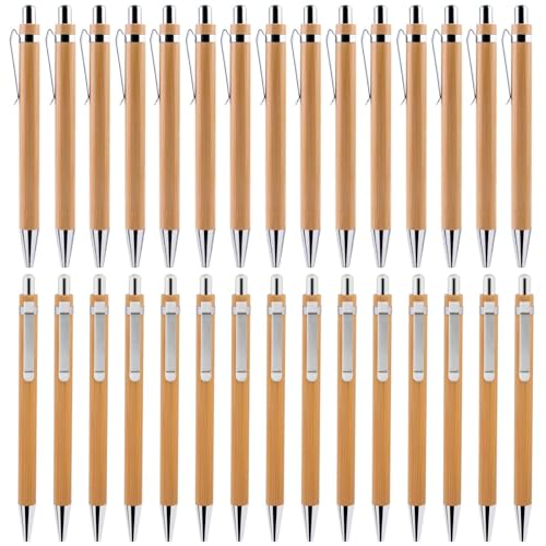 VEGOATY 30 PCS Holz Kugelschreiber, Wiederverwendbar Kugelschreibern Set Schreibgerät Bambus Holzkugelschreiber Kugelschreiber Set Natur Umweltfreundlich Pla von VEGOATY