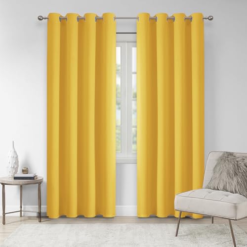 VEHEDE Vorhänge zur Geräuschreduzierung für Wohnzimmer und Schlafzimmer, wärmeisolierte Verdunkelungsvorhänge für Kinder, Ösen-Fenstervorhang, B 140 x L 214 cm, Mellow Yellow, 2 Paneele von VEHEDE
