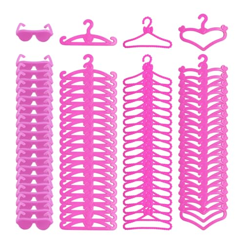 Mini-Kleiderbügel aus Kunststoff und 2 Mini-Brillen, Puppenhauszubehör, Puppen-Kleiderbügel, Puppenzubehör, 60 Stück Mini-Kleiderbügel aus Kunststoff und 2 Mini-Brillen, Puppenhauszubehör, Puppen-Kleiderbügel, Puppenzubehör, 60 Stück von VEHYEGOI