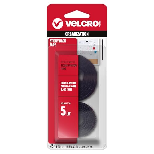 VELCRO Brand - Klebrige Klettverschlüsse – Abziehen und Aufkleben Permanent-Klebeband hält Klassenzimmer, Zuhause und Büros organisiert – auf Länge zuschneidbar | 45,7 cm x 1,9 cm Klebeband | Schwarz von VELCRO Brand
