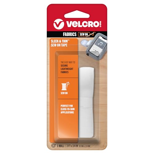 VELCRO Brand Schlank und dünn für Stoffe, 91 cm x 19 mm, Weiß, weich auf der Haut, ultraleicht mit Nähbahn-Technologie. von VELCRO Brand