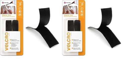 VELCRO Marke | Eleganter & dünner Klebeverschluss für Stoffe | Stark haftender Klettverschluss, selbstklebend, perfekt zum Basteln, Reparieren und Säumen von Kleidung | Schwarz | 19 mm x 60 cm von VELCRO Brand