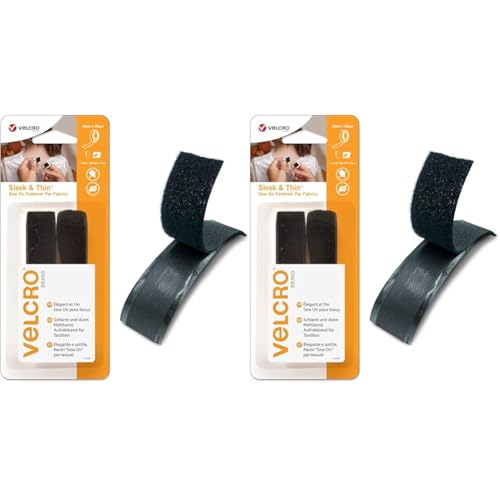 VELCRO Marke | Schlanker und dünner aufnähbarer Verschluss für Stoffe | Robuster Haken- und Schleifen-Selbstklebeverschluss | Schwarz | 19mm x 60cm (Packung mit 2) von VELCRO Brand