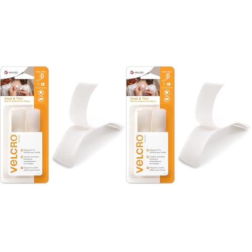 VELCRO Marke | Schlanker und dünner aufnähbarer Verschluss für Stoffe | Robuster Haken- und Schleifen-Selbstklebeverschluss | Weiß | 19mm x 60cm (Packung mit 2) von VELCRO Brand
