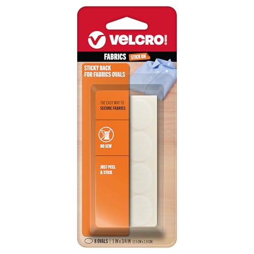 Velcro (r) Marke Rücken für Stoffe: Kein Nähen erforderlich - 1-Zoll x 3/4-Zoll-Ovale, 8 Sätze - Weiß von VELCRO Brand