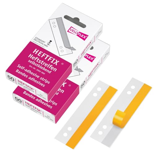VELOFLEX 2002000 - HEFTFIX Heftstreifen, Abheftstreifen, 105 mm lang, 50er SB-Packung, selbstklebend, glasklar (2, Heftfix SK) von VELOFLEX