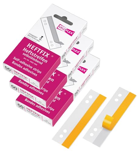VELOFLEX 2002000 - HEFTFIX Heftstreifen, Abheftstreifen, 105 mm lang, 50er SB-Packung, selbstklebend, glasklar (3, Heftfix SK) von VELOFLEX
