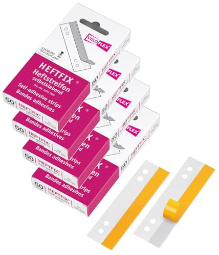 VELOFLEX 2002000 - HEFTFIX Heftstreifen, Abheftstreifen, 105 mm lang, 50er SB-Packung, selbstklebend, glasklar (4, Heftfix SK) von VELOFLEX